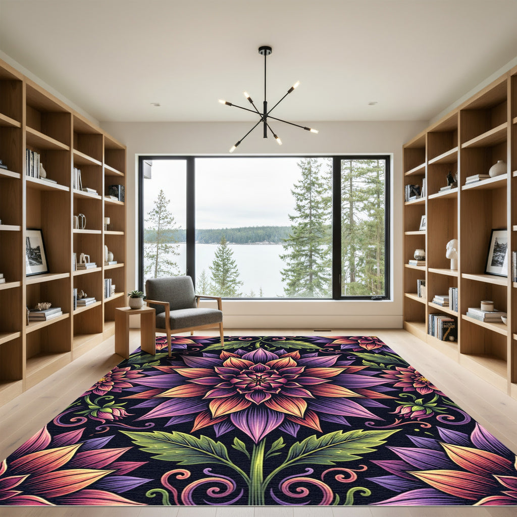 Vibrant Floral Mandala Botanical Tapestry Rug