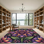 Vibrant Floral Mandala Botanical Tapestry Rug