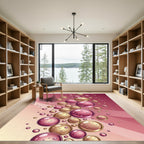 Modern Pink and Gold Floating Bubbles Rug