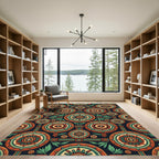 Circular Terra Cotta Geometric Aztec Medallion Rug