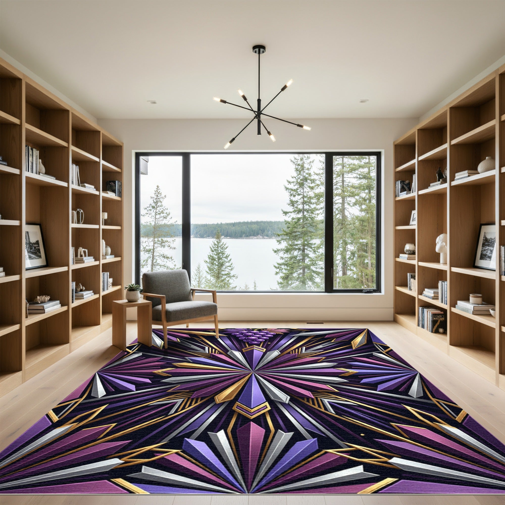 Regal Purple Crystal Geometric Burst Rug