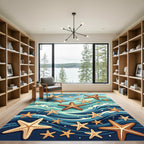 Coastal Starfish Waves Blue Rug