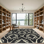 Classic Black Ivory Scroll Medallion Rug