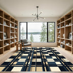 Navy Beige Plaid Windowpane Rug