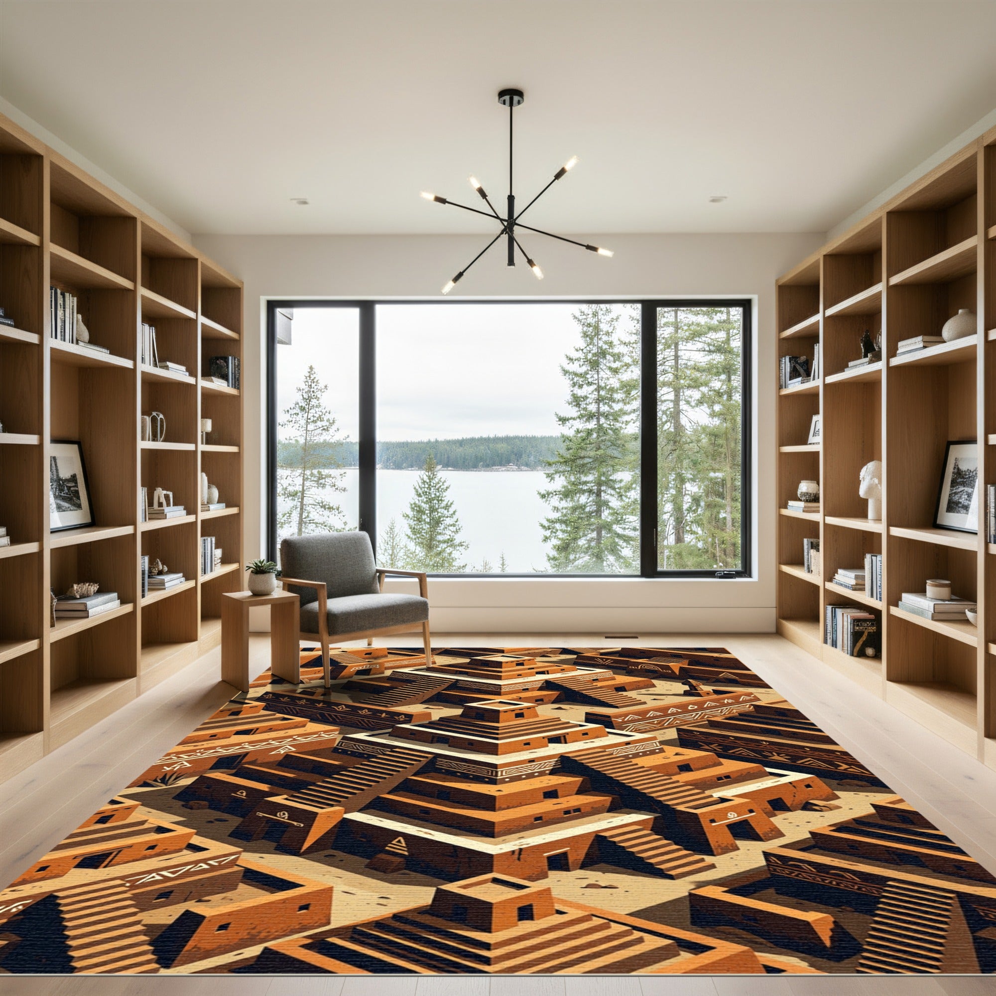 Terracotta Isometric Ziggurat Geometric Earth Rug