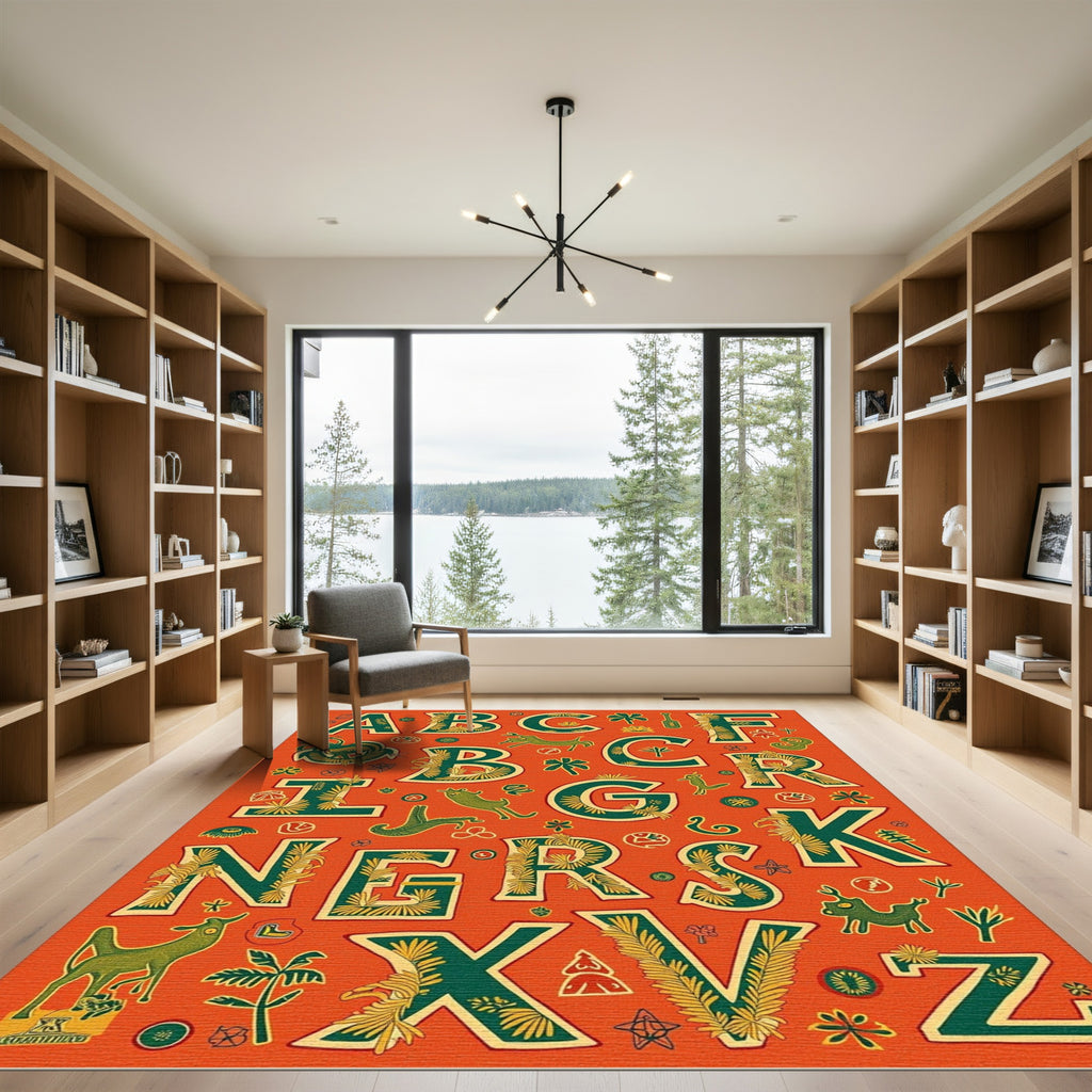 Whimsical Animal Alphabet Garden Rug