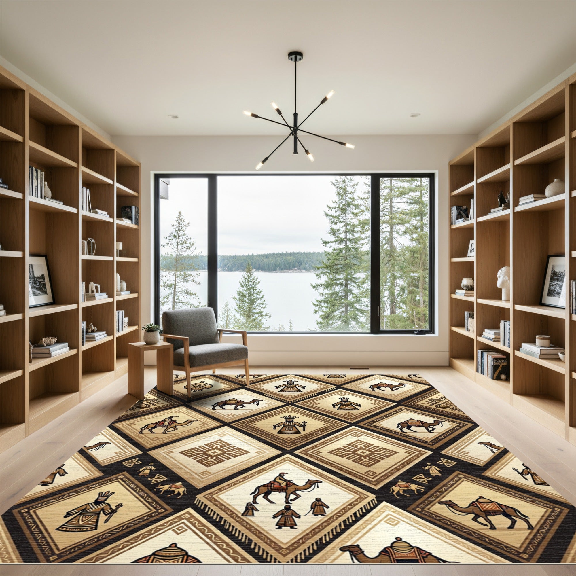 Golden Desert Nomad Geometric Diamond Tile Rug