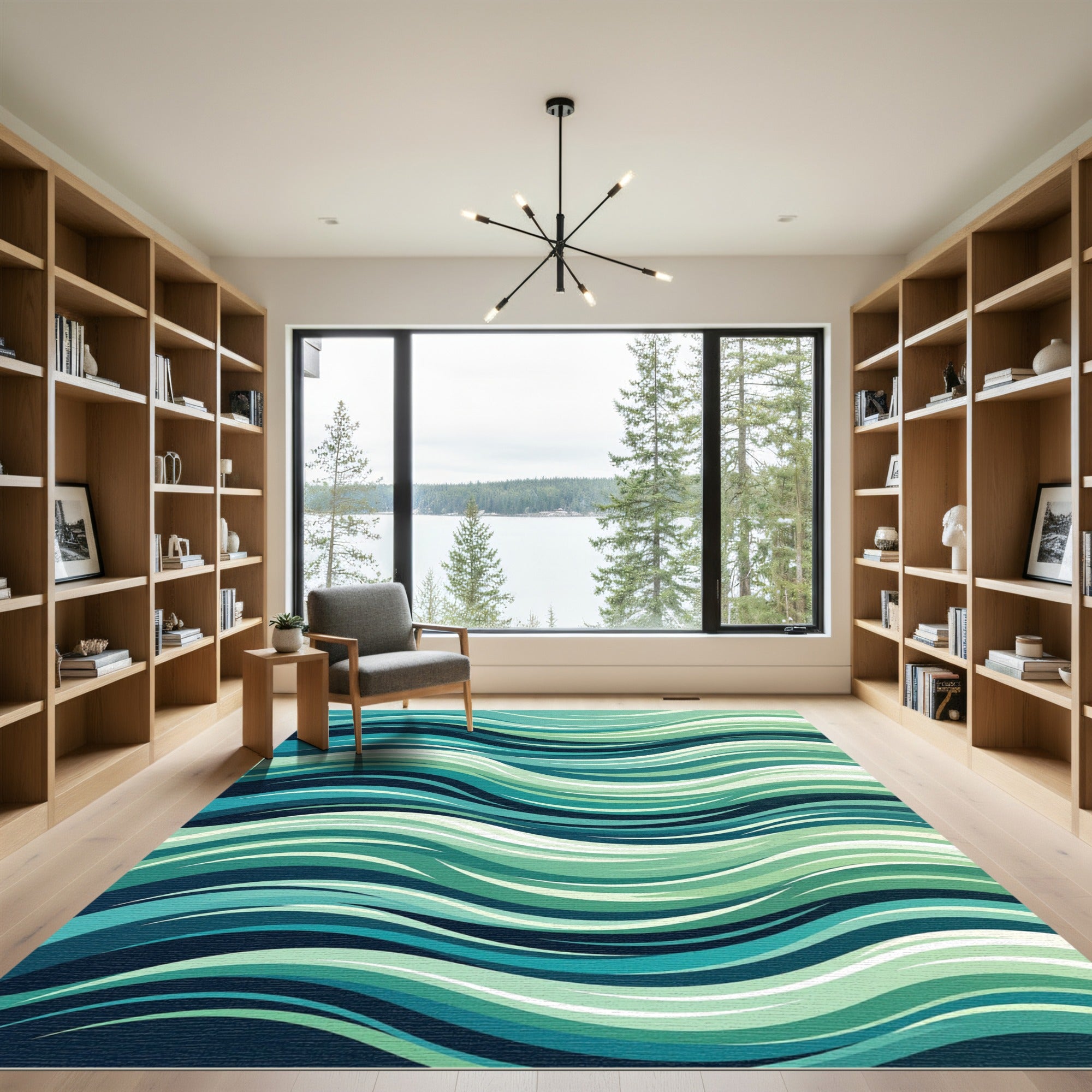 Teal Aqua Green Wave Rug