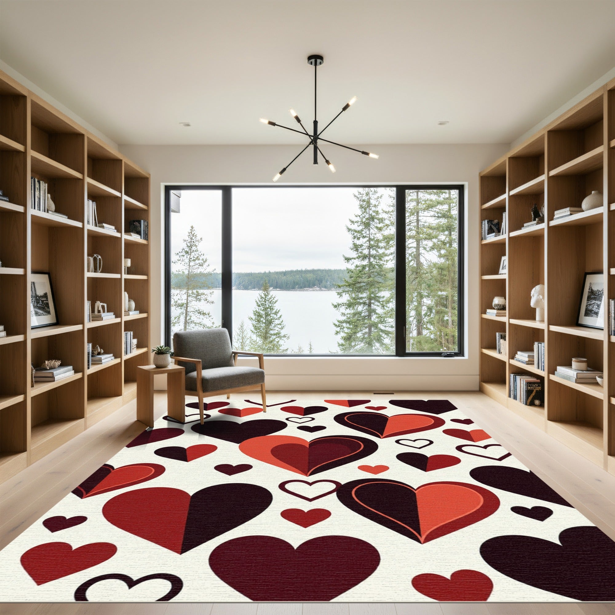 Abstract Duo Tone Burgundy Heart Collage Rug