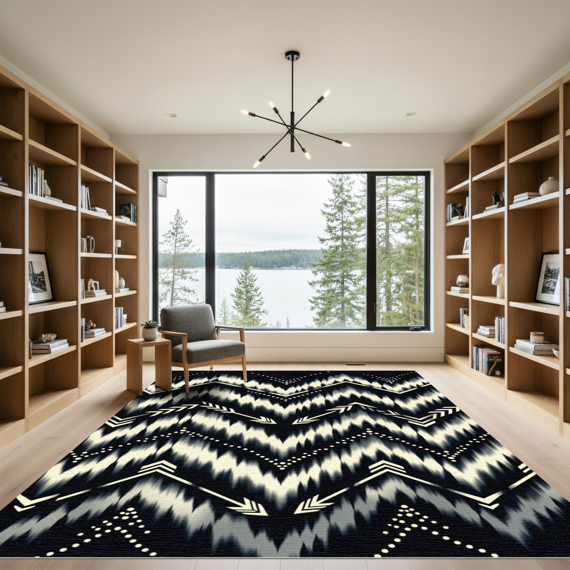Monochrome Ikat Arrow Chevron Geometric Rug