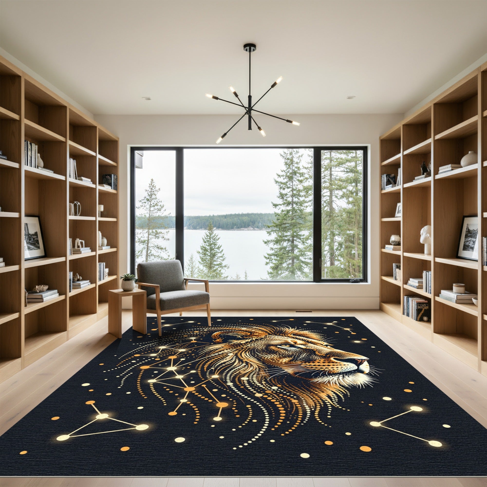 Golden Celestial Lion Constellation Art Rug