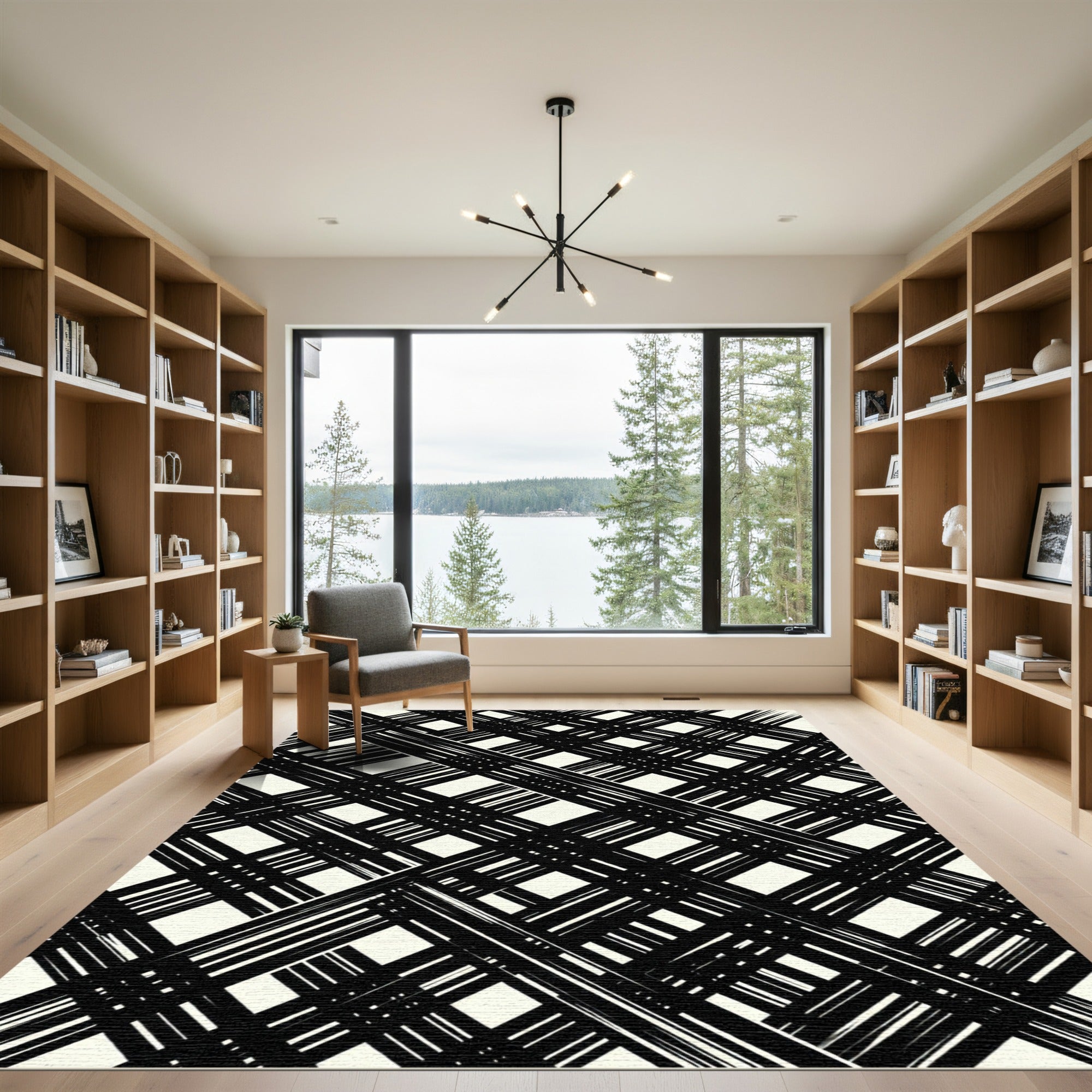 Black and White Intersecting Gingham Rug