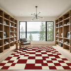 Vintage Crimson Checkerboard Squares Rug