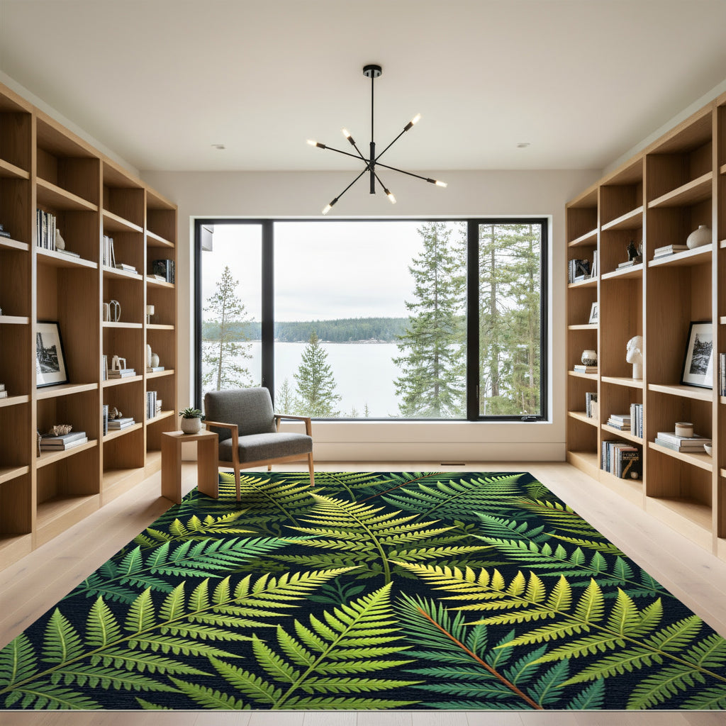 Green Tropical Fern Leaf Overlay Rug