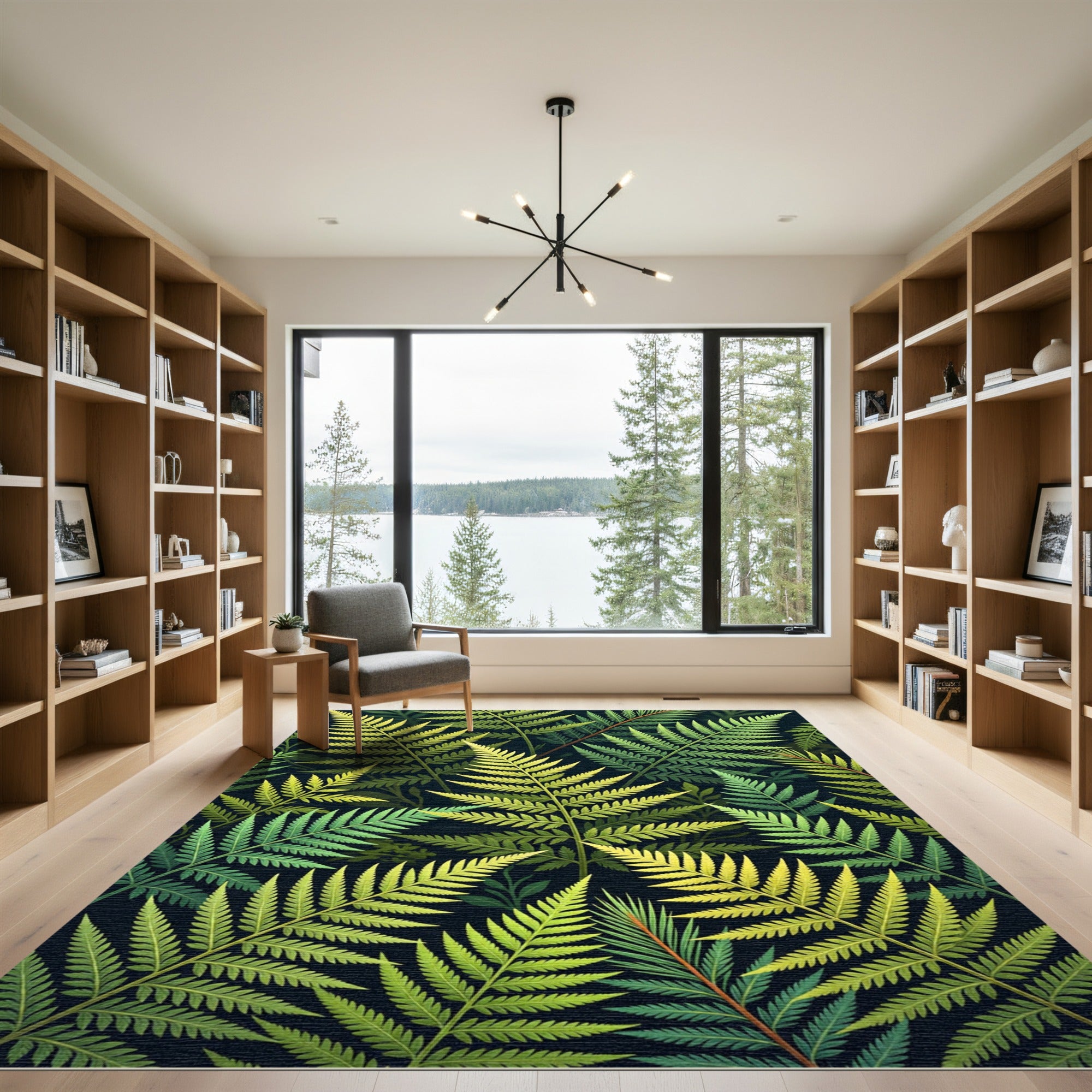 Green Tropical Fern Leaf Overlay Rug