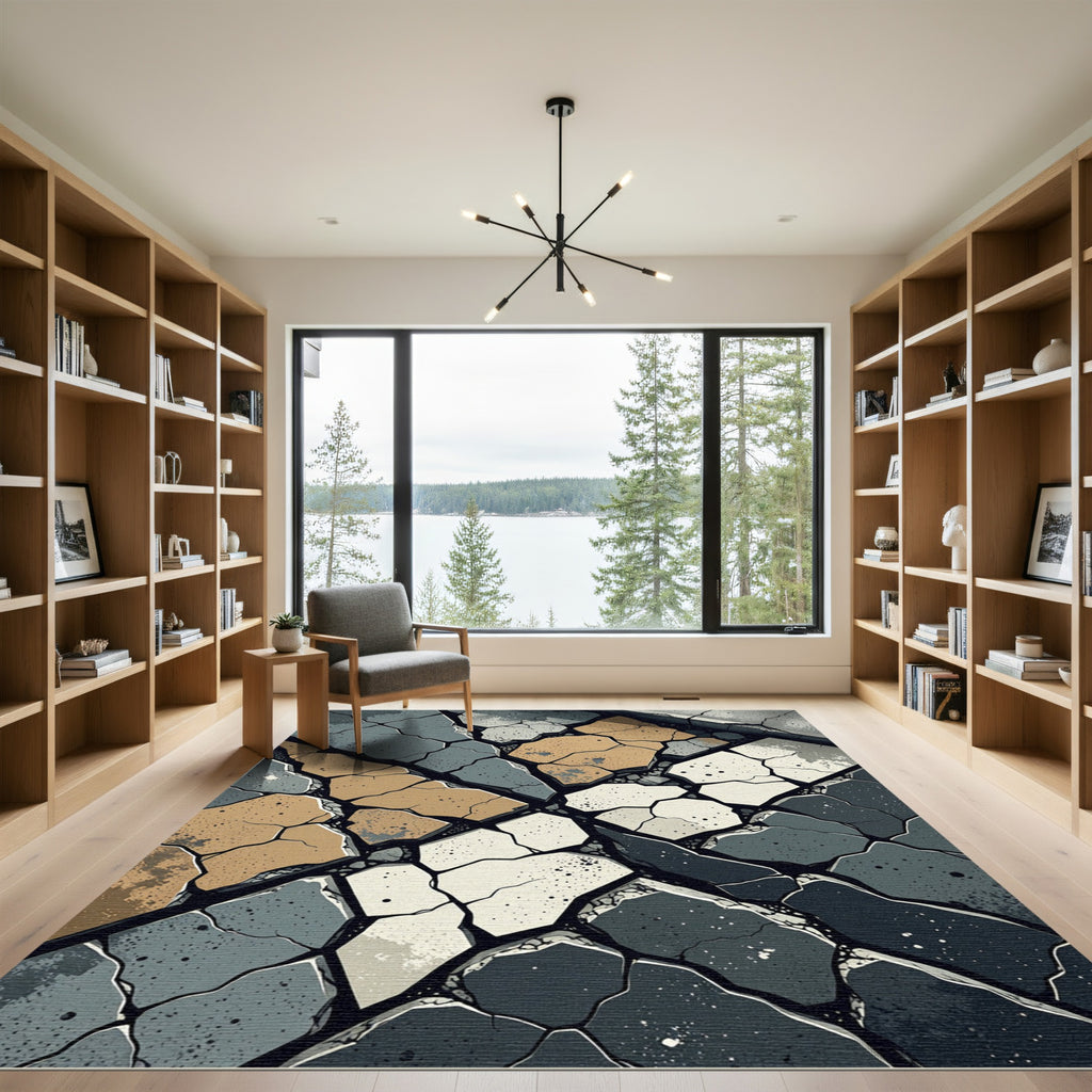 Cracked Stone Geometric Color Block Accent Rug