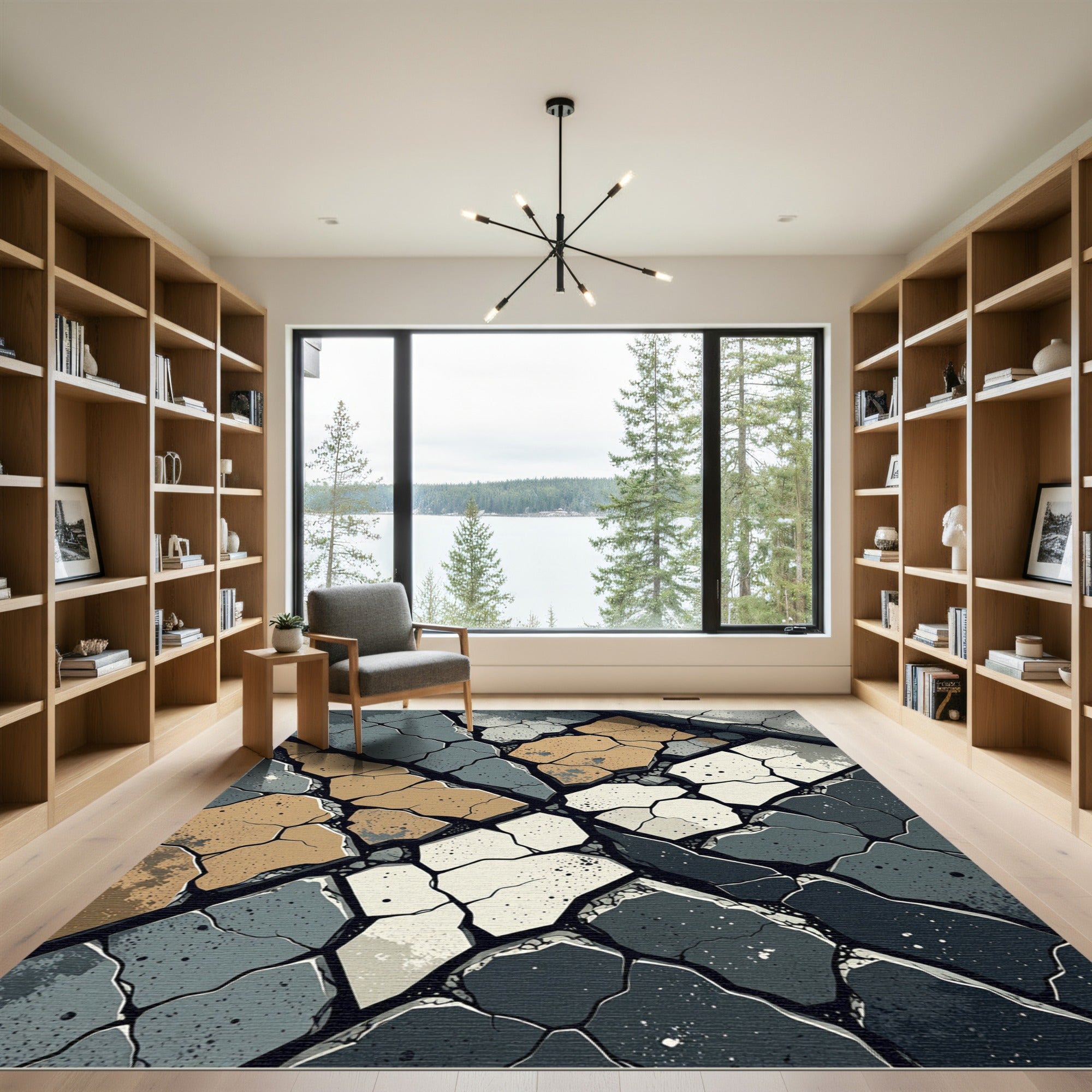 Cracked Stone Geometric Color Block Accent Rug