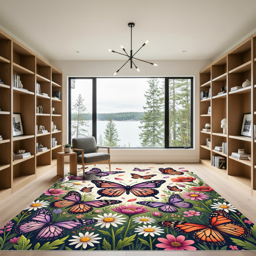 Vibrant Butterfly Garden Meadow Rug