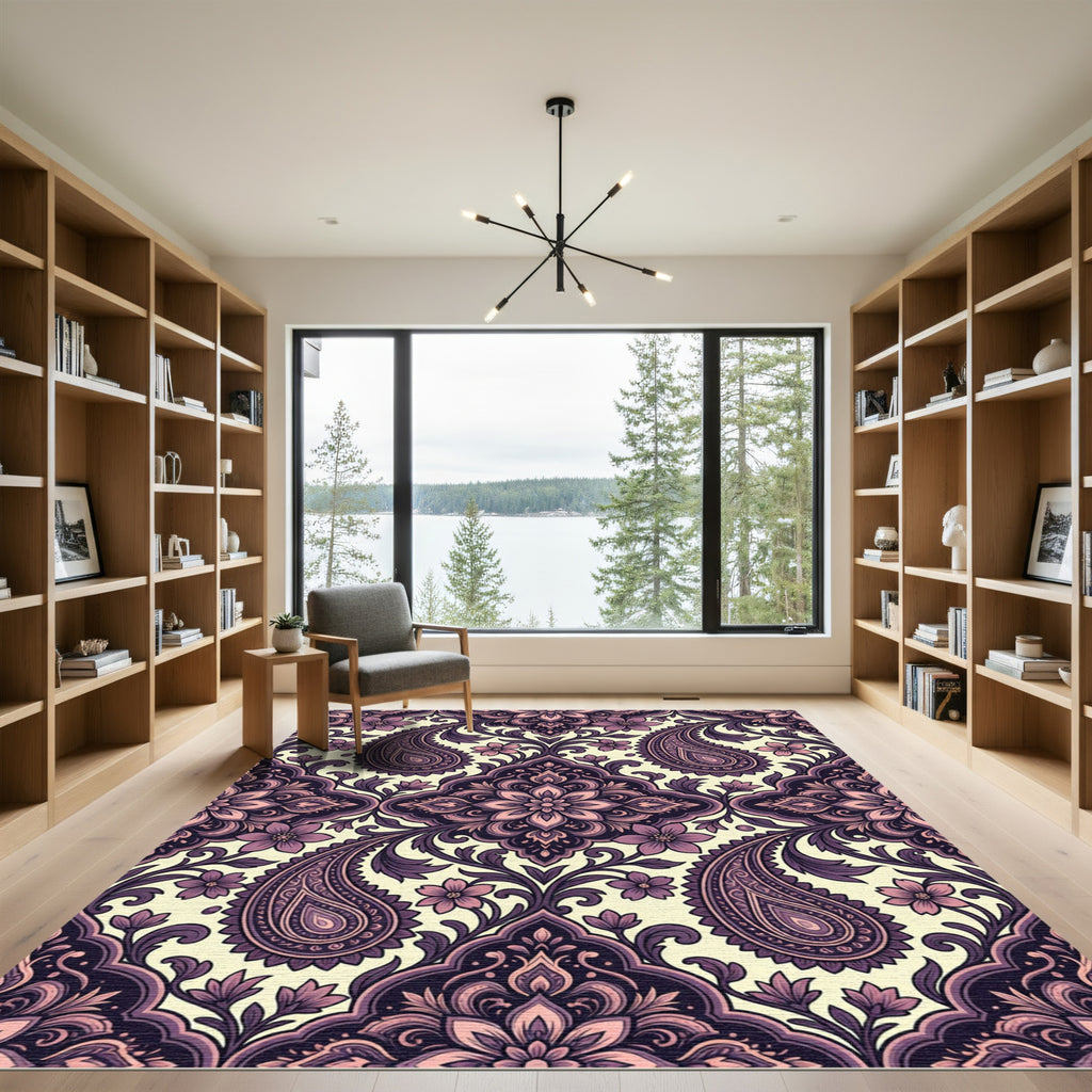 Rich Plum Paisley Floral Medallion Rug