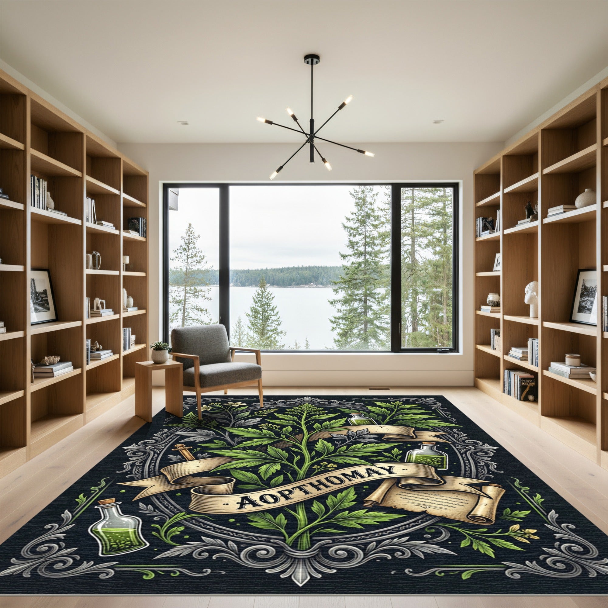 Botanical Apothecary Scroll Green Herbal Rug