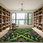 Deep Forest Woodland Geometric Chevron Rug