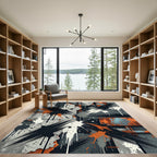 Modern Industrial Black Orange Splatter Art Rug