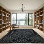Dark Gray Ornamental Arabesque Medallion Rug