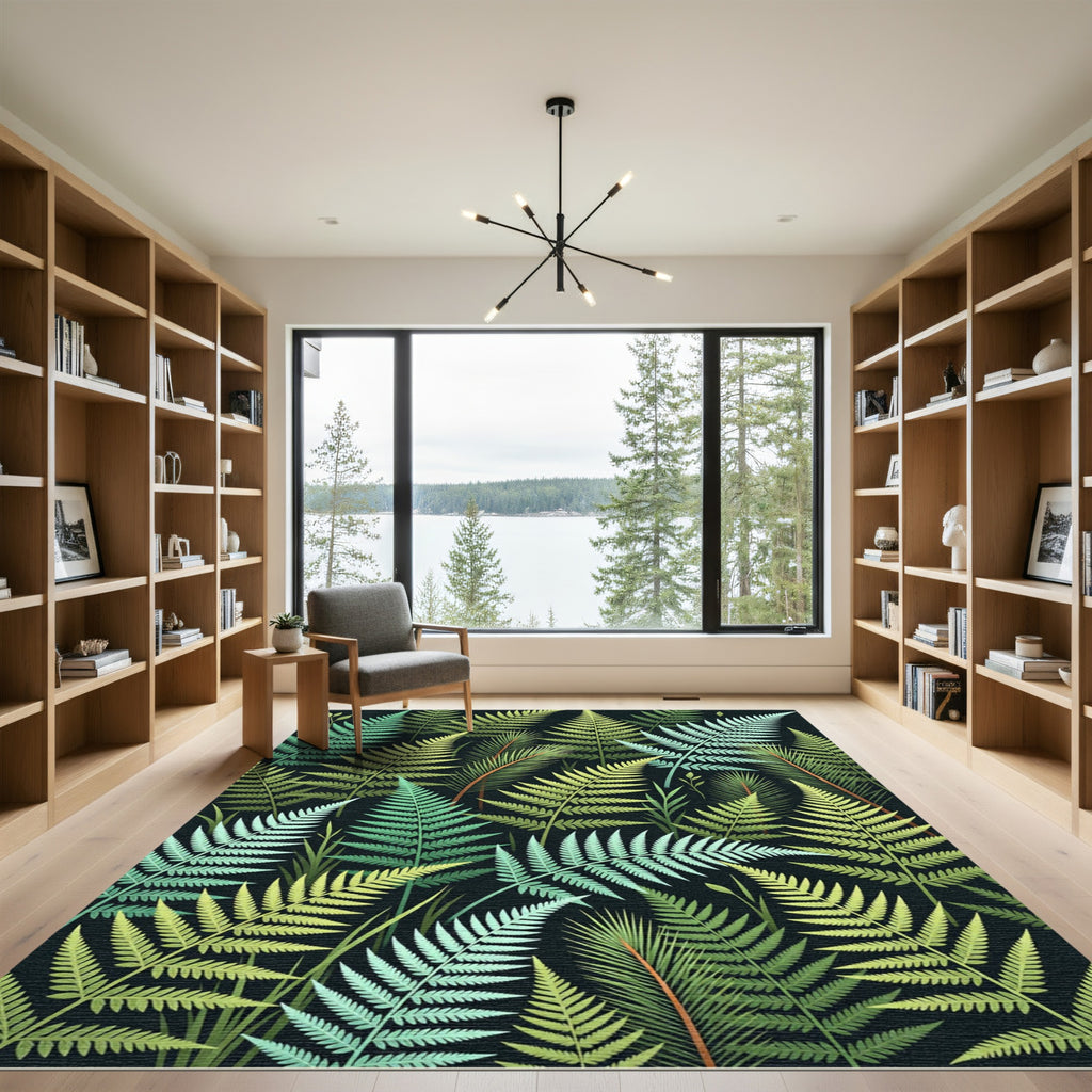 Lush Green Fern Forest Background Rug