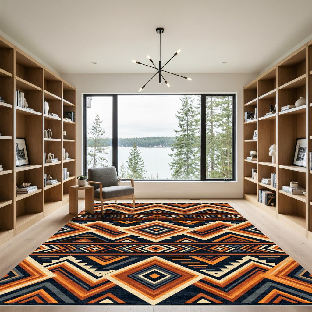 Bold Earthy Southwestern Geometric Diamond Rug