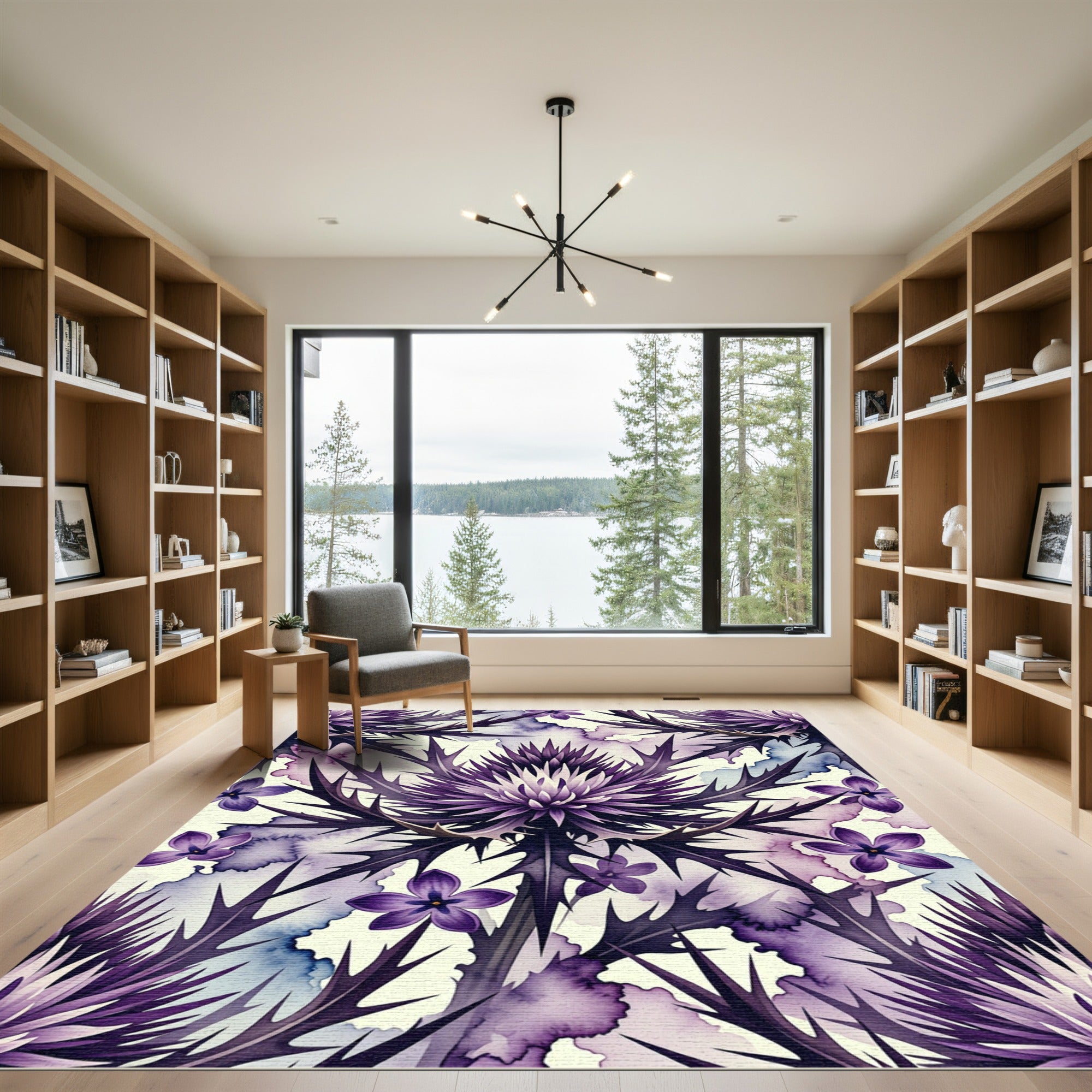 Gothic Purple Thistle Watercolor Floral Art Rug