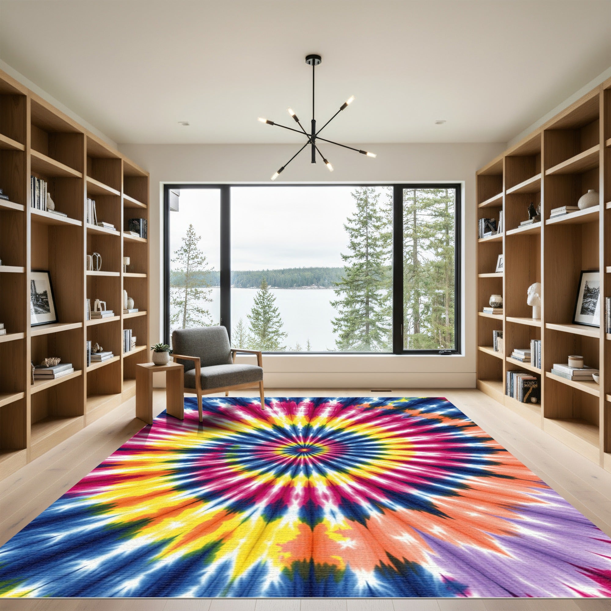 Vibrant Psychedelic Tie Dye Sunburst Rug