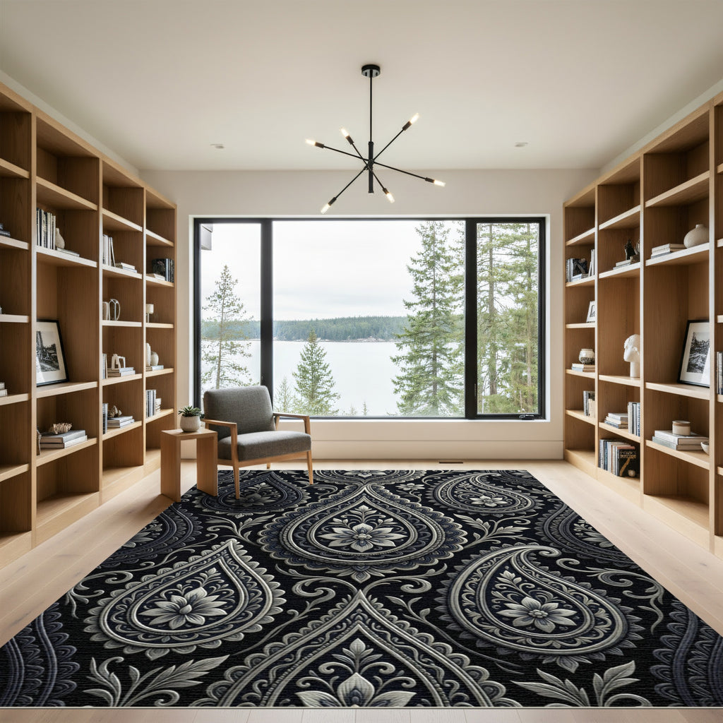 Classic Gray Paisley Floral Embossed Rug
