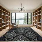 Classic Gray Paisley Floral Embossed Rug