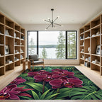 Lush Deep Purple Orchid Jungle Foliage Rug