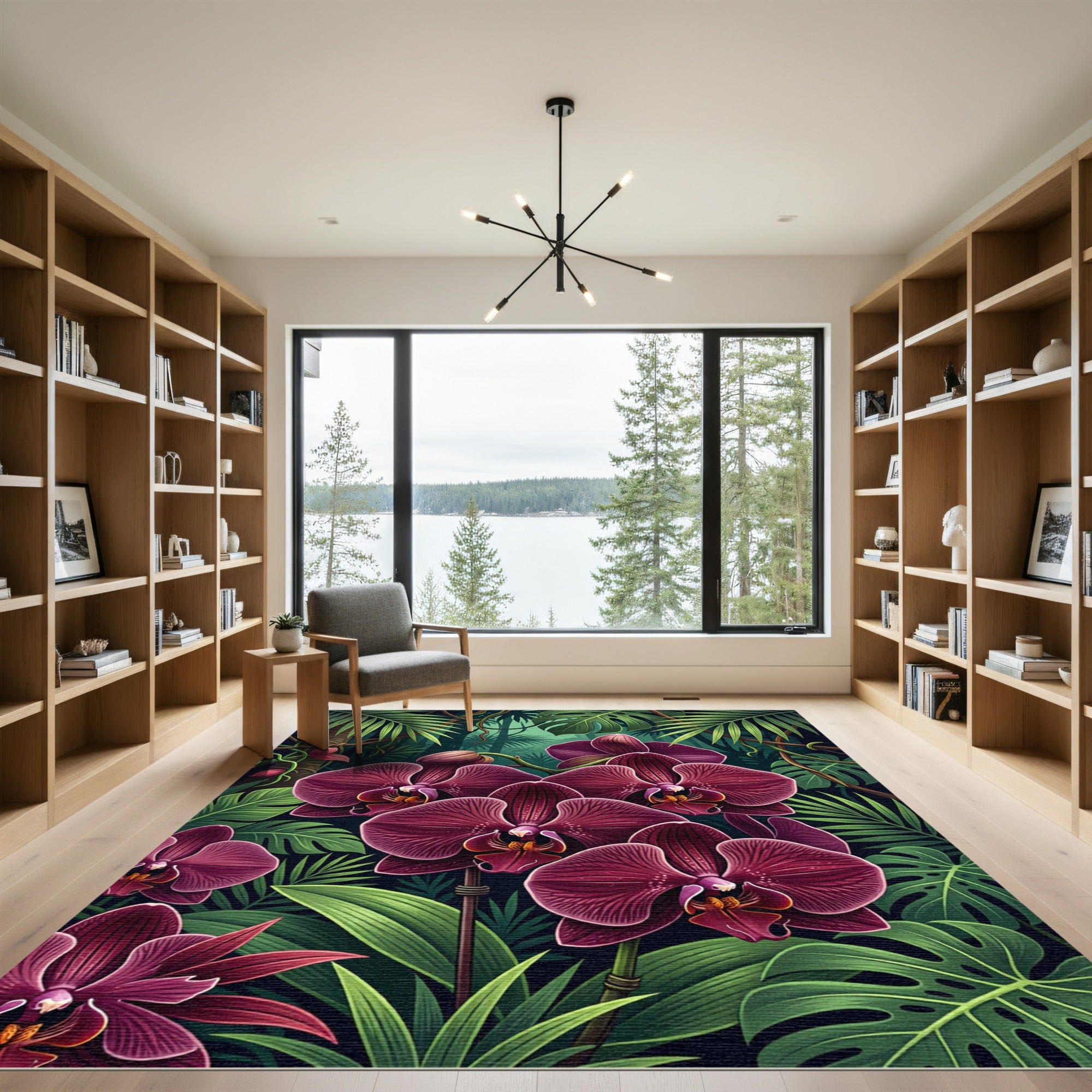 Lush Deep Purple Orchid Jungle Foliage Rug