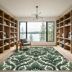 Elegant Dark Green Foliage Damask i Rug