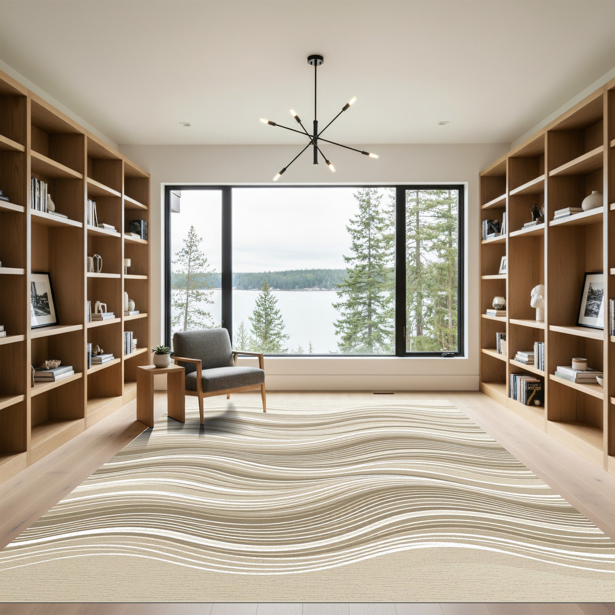 Neutral Beige Abstract Wave Rug