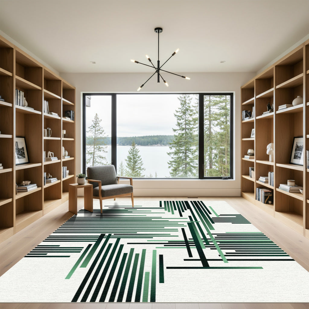 Emerald Green Linear Composition Rug