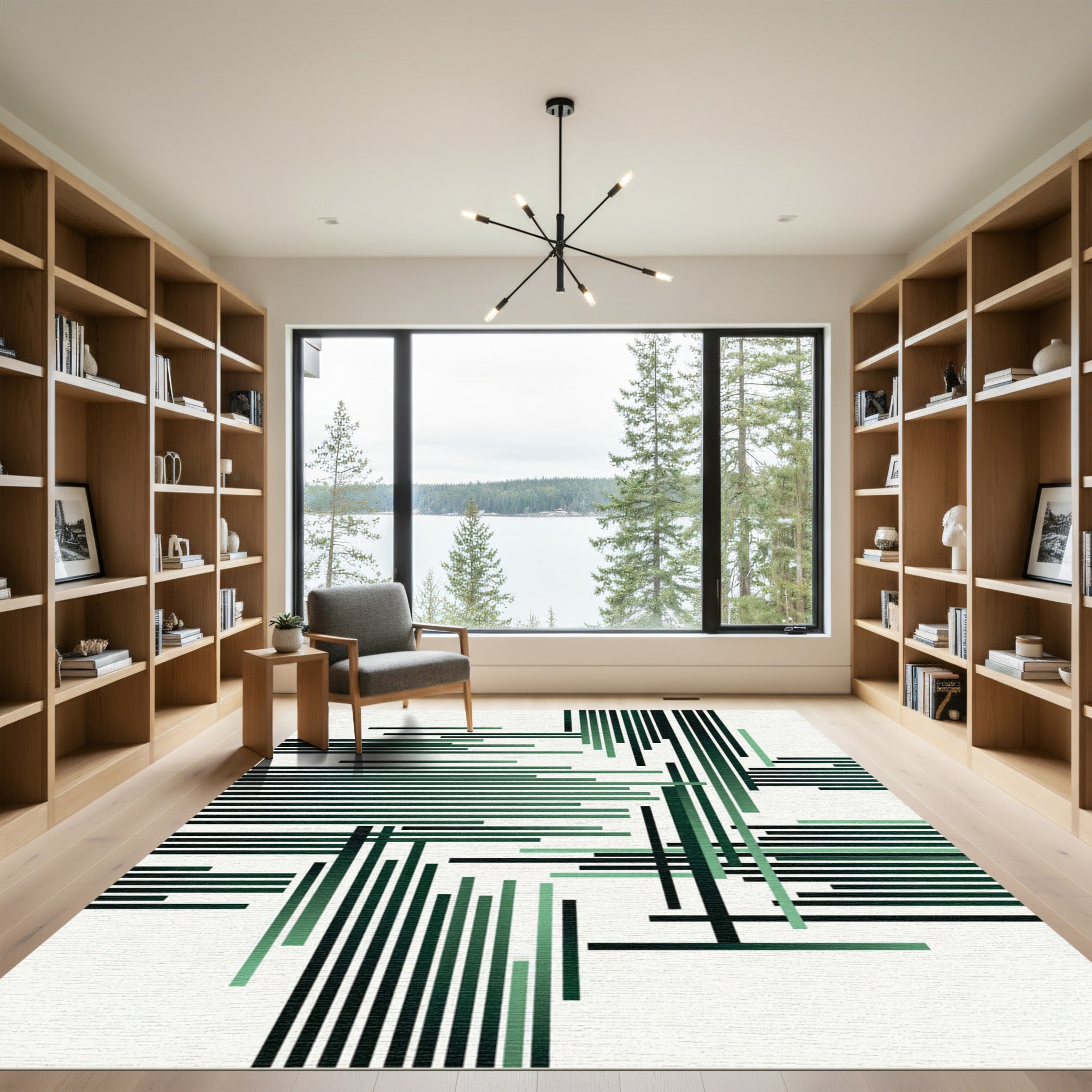 Emerald Green Linear Composition Rug