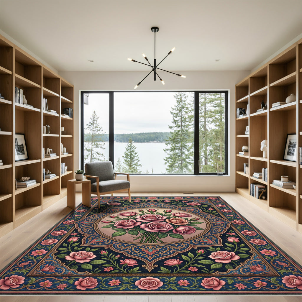 Pink Roses Bouquet Medallion Rug