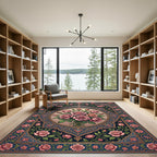 Pink Roses Bouquet Medallion Rug