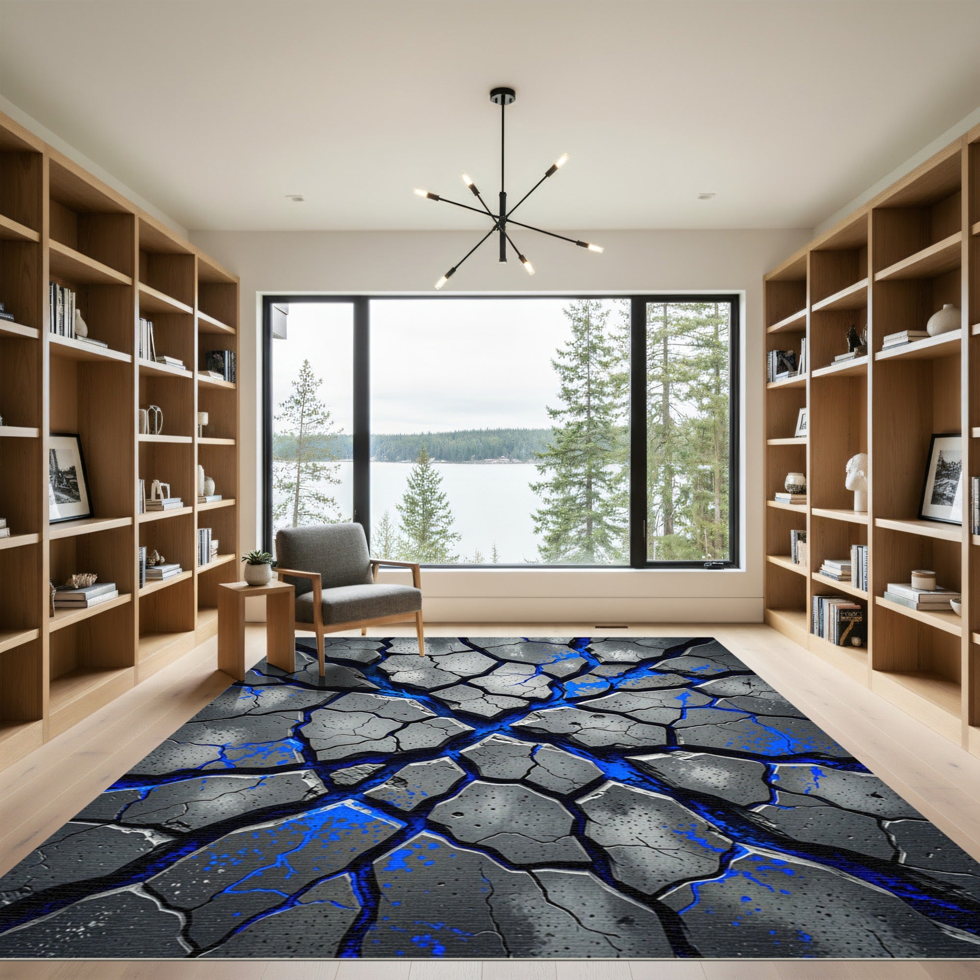 Cracked Gray Blue Lava Flow Rug