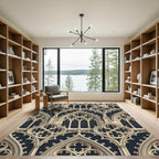 Ornate Gothic Arches Cream Blue Rug
