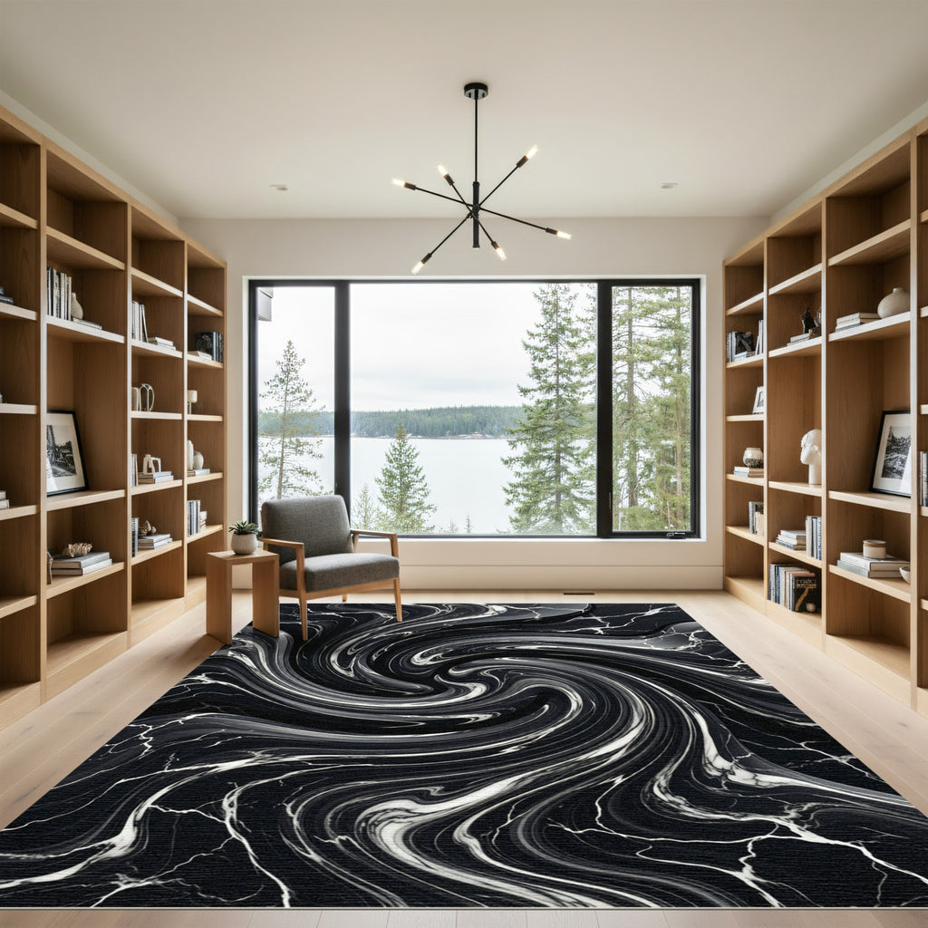 Monochromatic Swirl Marble Galaxy Rug