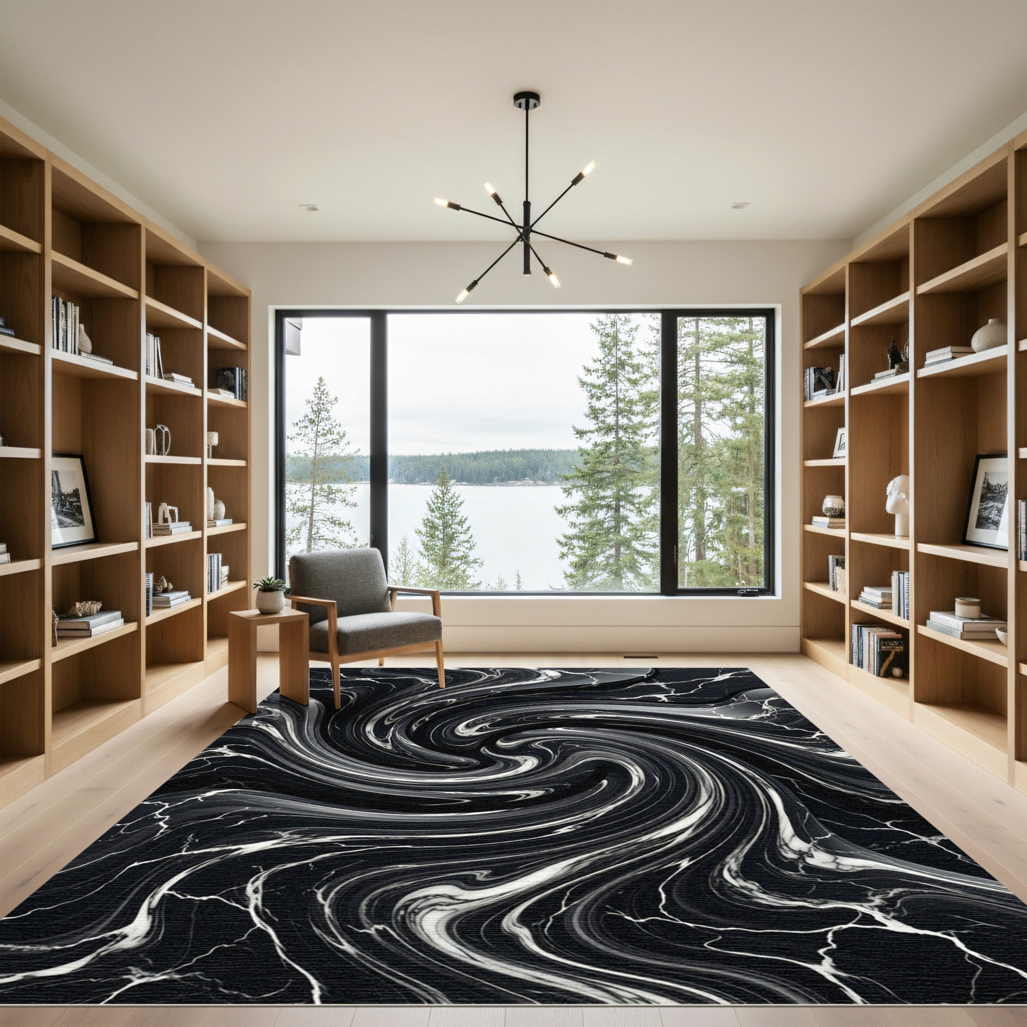 Monochromatic Swirl Marble Galaxy Rug