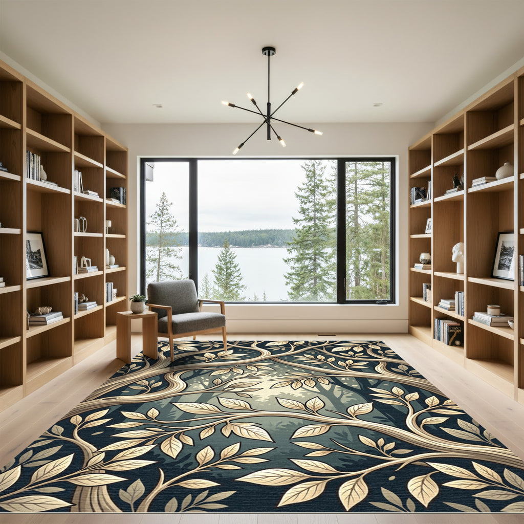 Enchanted Forest Branches Golden Leaves Rug