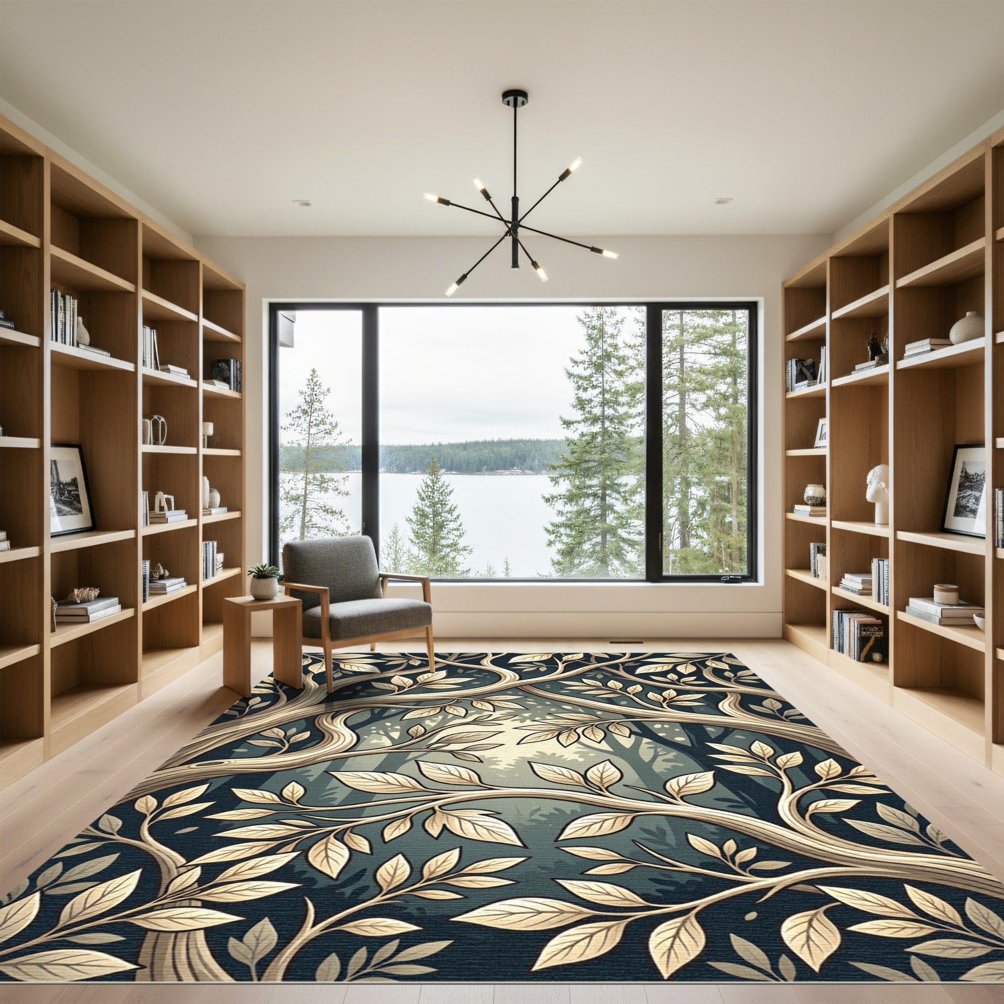 Enchanted Forest Branches Golden Leaves Rug