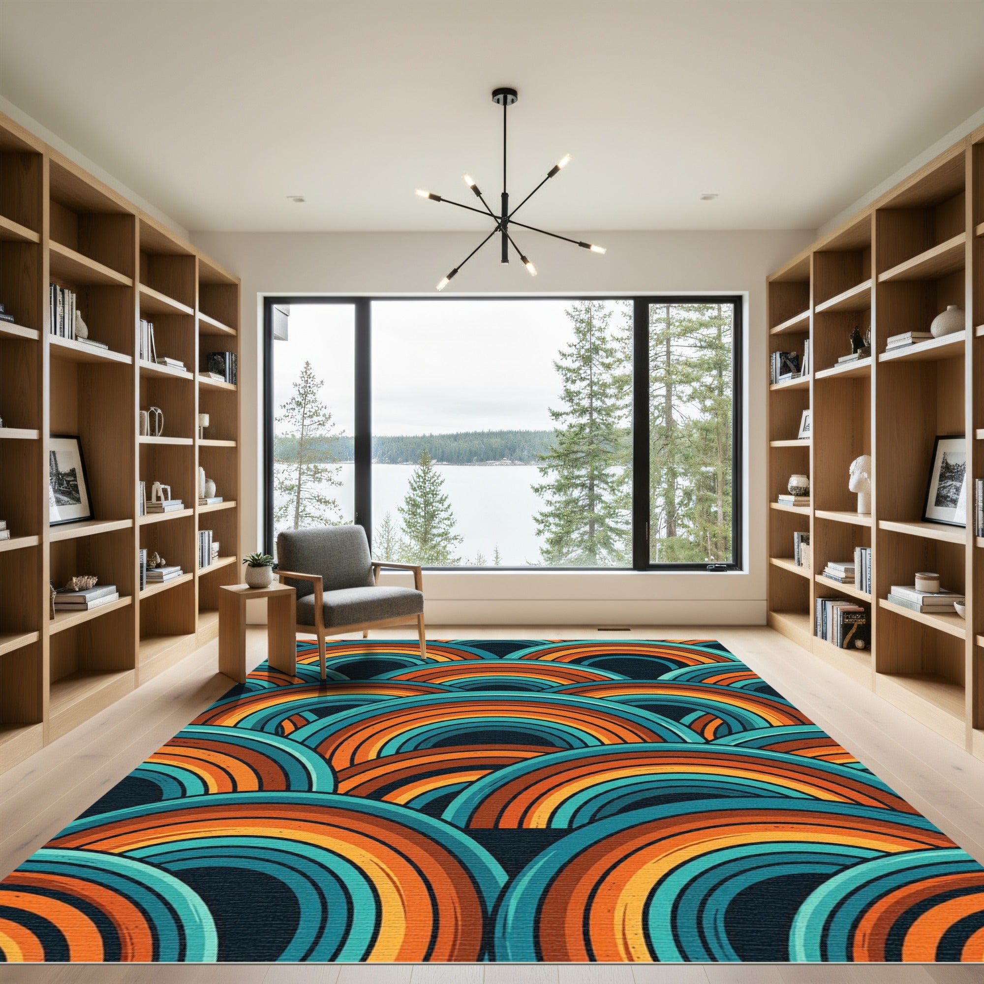 Retro Mid Century Teal Orange Arch Rug