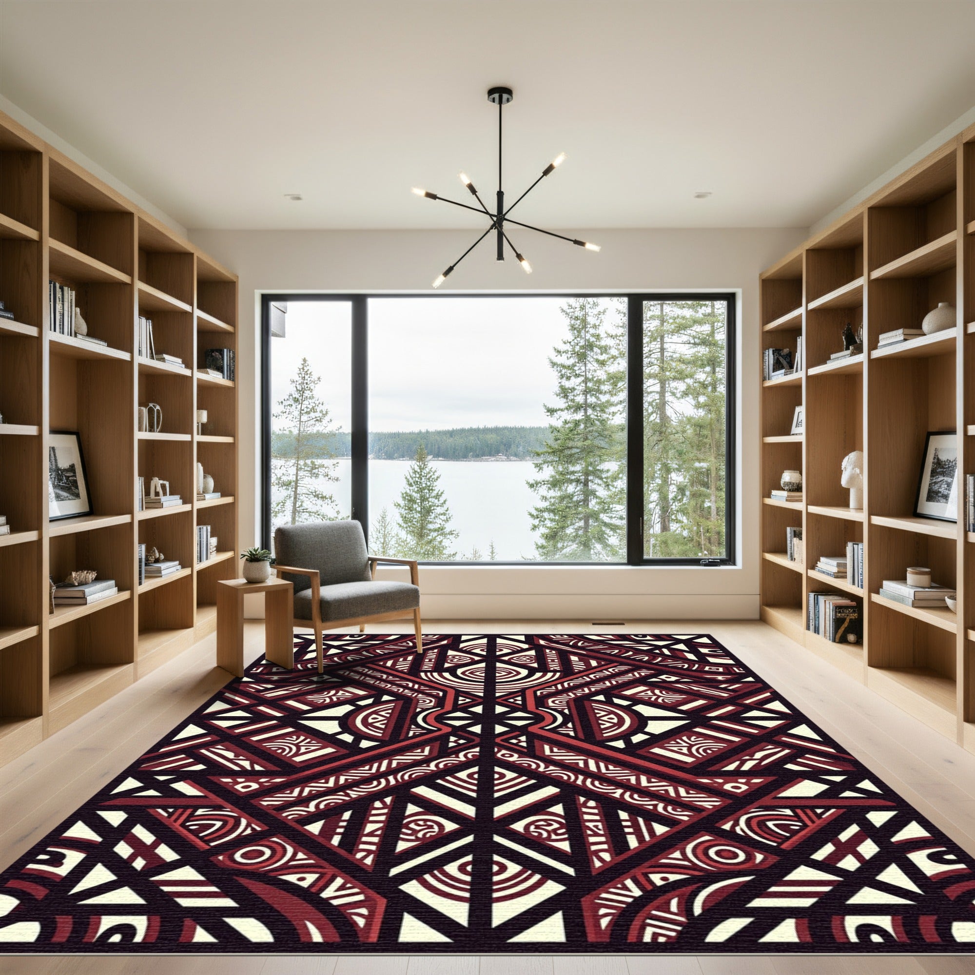 Geometric Maroon Ivory Tribal Art Rug