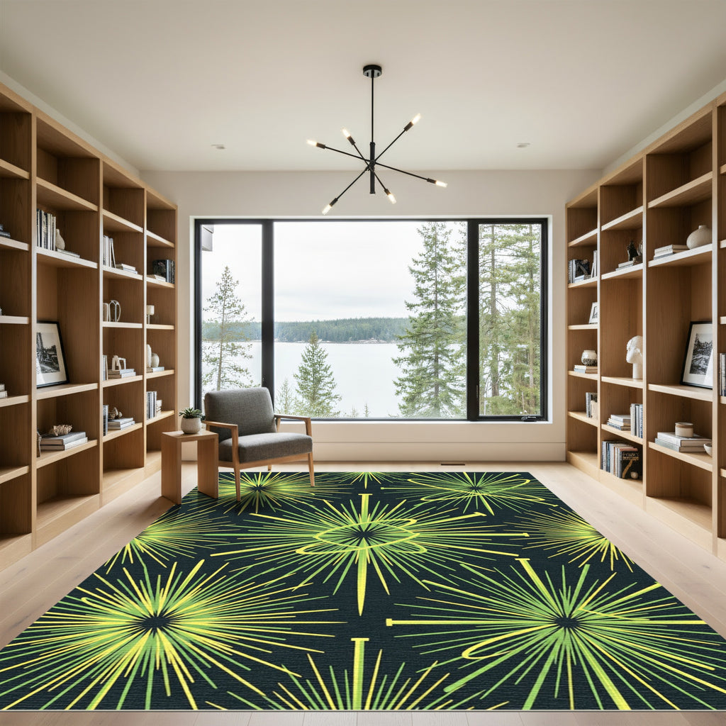 Lime Green Radiating Lines Abstract Rug